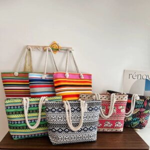 Bohemian Stripe Tote Bag, Large Capacity.